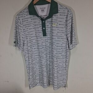 Good Good Golf Mens Medium Crossword Puzzle Print Performance Polo Shirt Green